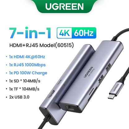 UGREEN Dual HDMI USB-C HUB 8K 4K HDMI Adapter 10 in 1 Splitter with RJ45 USB3.0 PD 100W Dock for MacBook Pro Air Laptop USB HUB