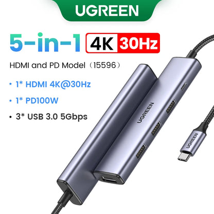 UGREEN 5 in 1 USB C Hub 4K HDMI USB HUB 100W Multiport Adapter for MacBook Pro/Air, iPad Pro, iMac, iPhone 15 Pro/Pro Max, XPS